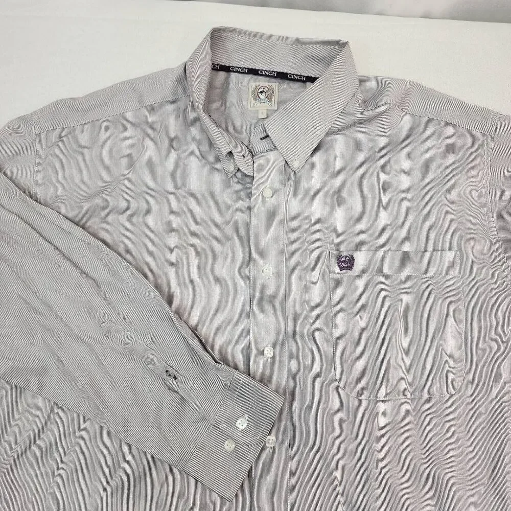 Cinch Men's Size Large Button-Down Long-Sleeve Striped Collard Western Country P